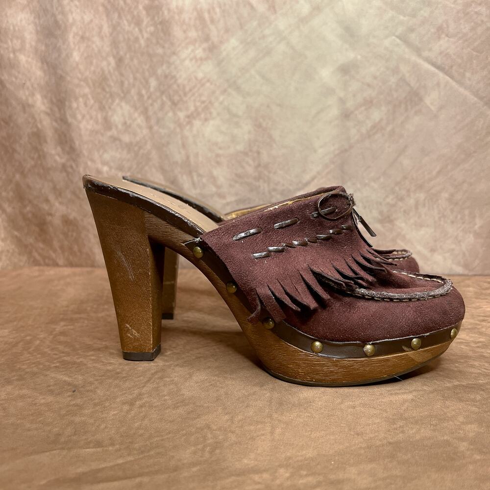 Vintage Y2K l.e.i Annetteco Fringe Clogs High Heel Studded Indie Euro McBling - Picture 11 of 13